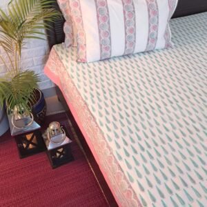 Sea green cypress blockprint cotton bedsheet