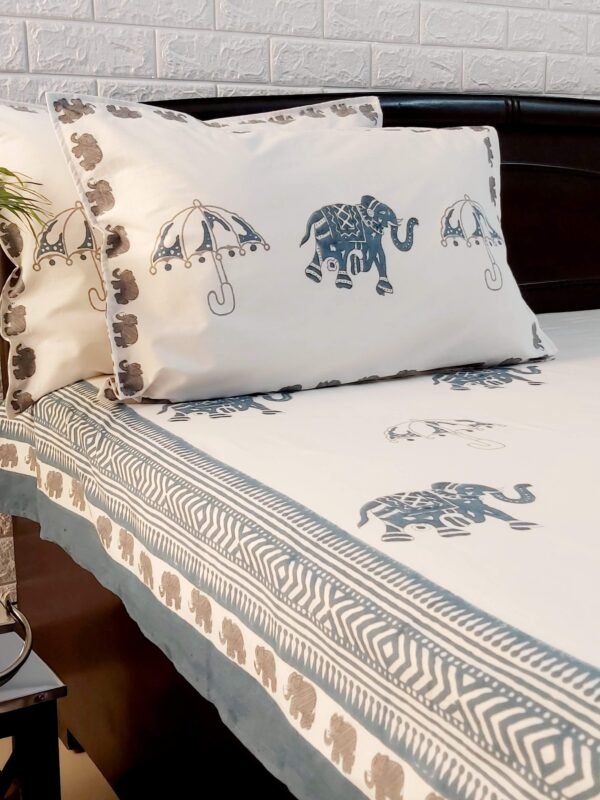 elephant blockprint cotton double bedsheet