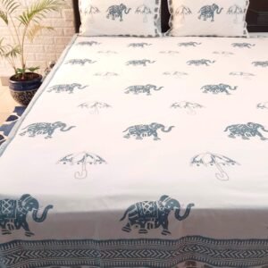 Elephant blockprint cotton double bedsheet