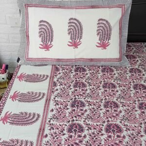 Purple floral handblock double bedsheet