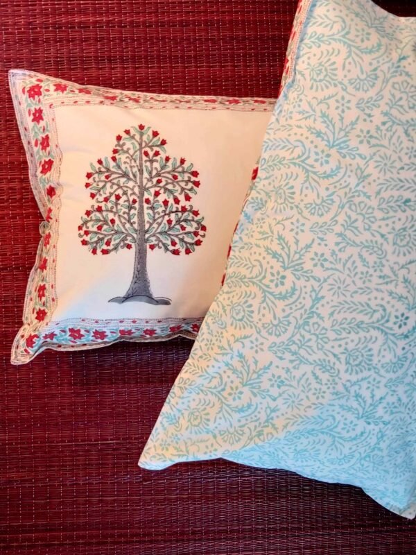 handblock printed cotton bedspread in tree print