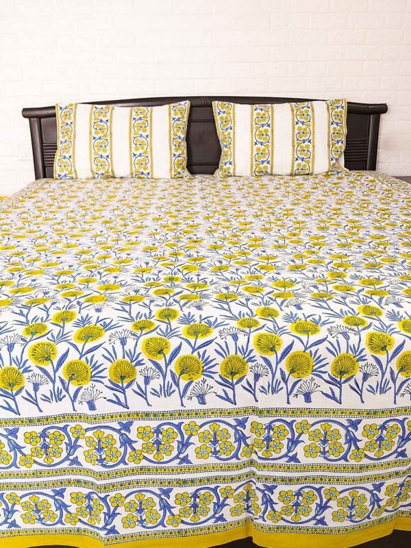 yellow block printed double bedspread