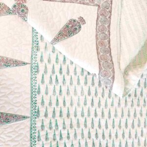 Cypress Tree Green Cotton Handblock Quilt