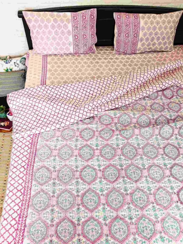 lavender color block printed quilt