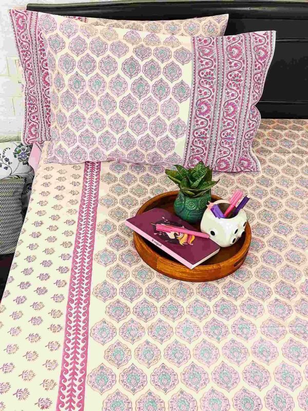 lavender color block printed bedsheet