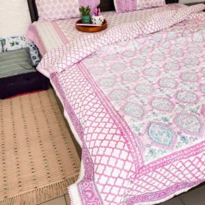 lavender color block printed quilt