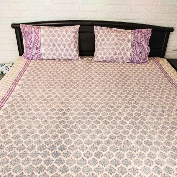 lavender color block printed bedsheet