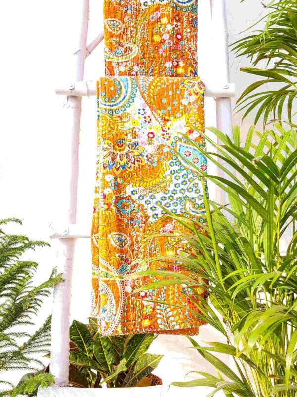 Orange Kantha Bedcover