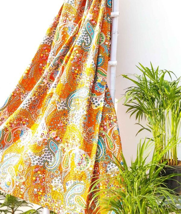 Orange Kantha bedcover