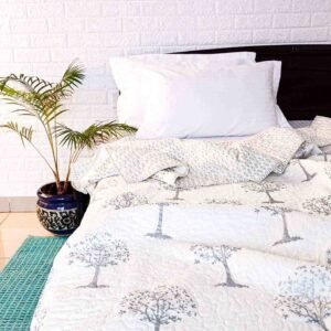 Silver Grey Tree Double Bed Quilt