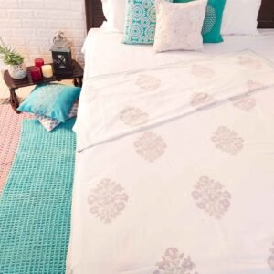 White handblock single bed cotton dohar