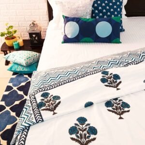 Blue Mughal Boota Handblock Printed Single Bed Dohar