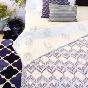 Blue boho handblock double bed quilt