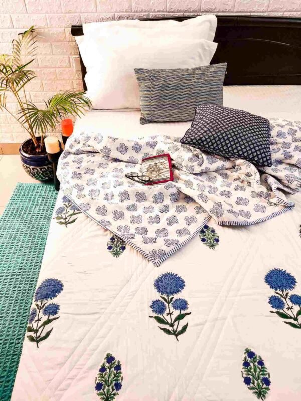 blue floral boota cotton quilt