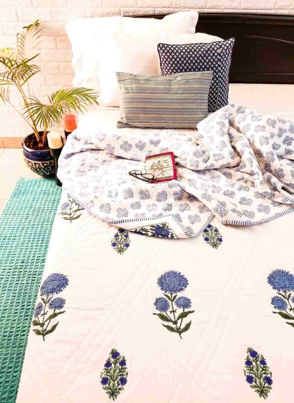 blue floral boota cotton quilt