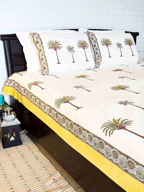 palm tree cotton double handblock bedsheet 1