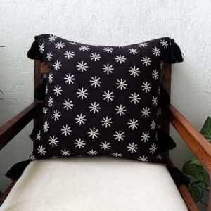 Black blockprinted cushion cover stars 18″