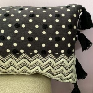 Black embroidered handblock lumbar cushion cover