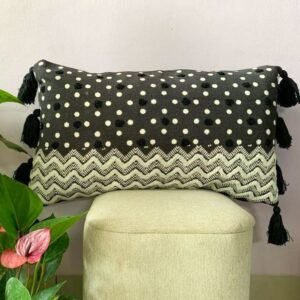 Black embroidered handblock lumbar cushion cover