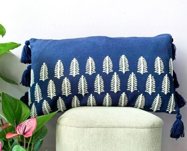 blue lumbar cushion cover embroidered