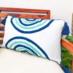 Turquoise blue embroidery lumbar cushion cover