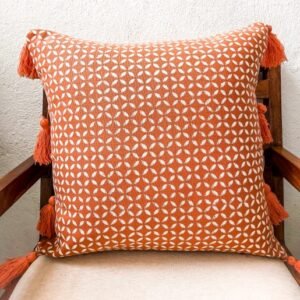 Brown blockprinted jaali cushion cover 18″