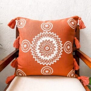 Brown embroidered blockprinted cushion over 18″