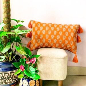 Brown handblock lumbar cushion cover