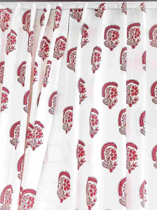 Red floral handblock cotton curtain 1