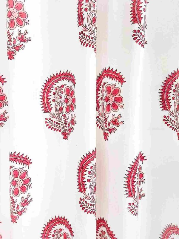 Red floral handblock cotton curtain 2