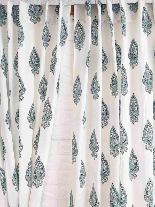 Turquoise handblock cotton curtain 2