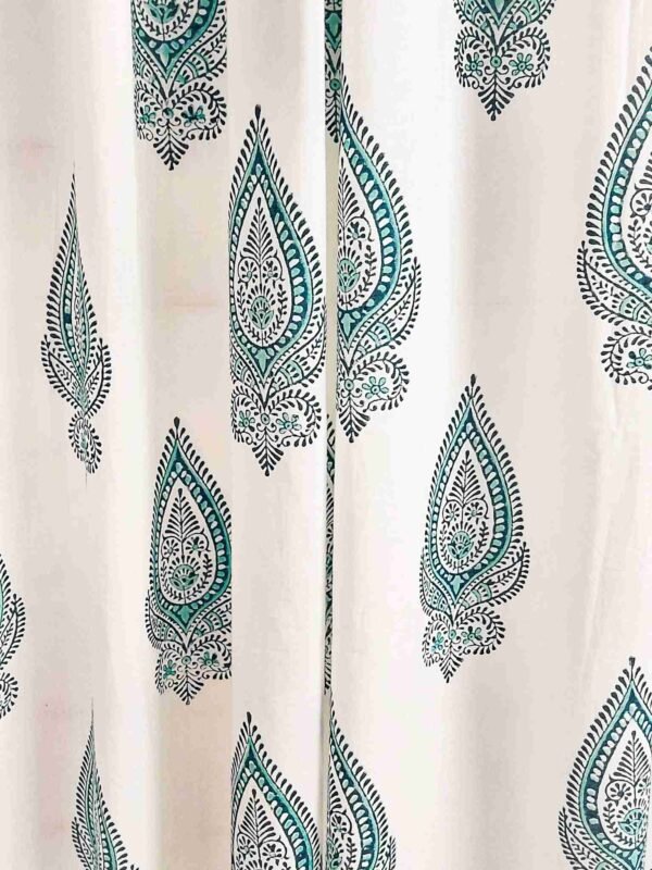 Turquoise handblock cotton curtain 3