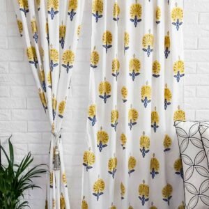 Yellow morning glory cotton curtain-Set of 2pcs