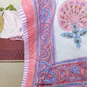 Peach jaipur blockprint single bed dohar