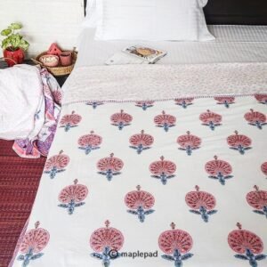 Peach jaipur blockprint single bed dohar