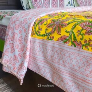 Yellow handblock cotton single bed dohar