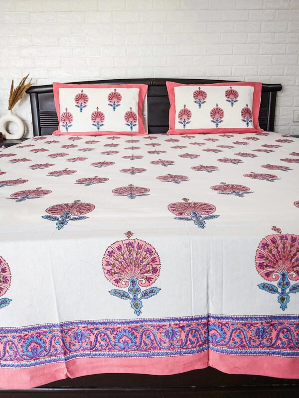 Pink floral cotton bed sheet double