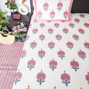 Pink floral cotton double bedsheet