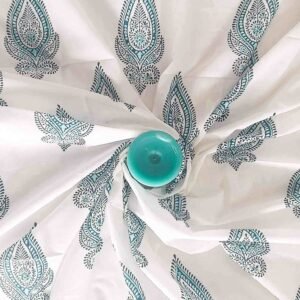 Turquoise Cotton Fabric handblock