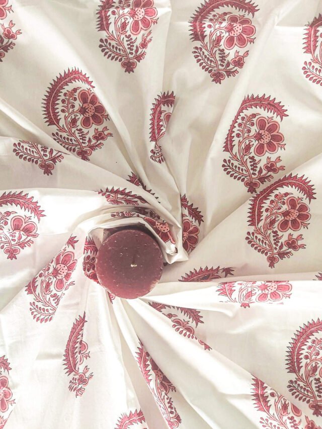 Maroon Butta Cotton Handblock Fabric