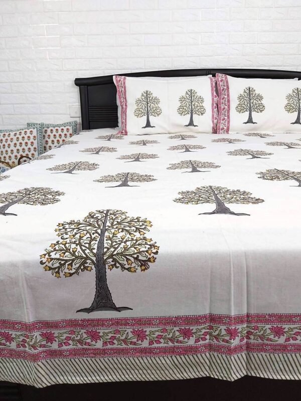 pomegranate tree motif handblock bedsheet