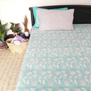 Sea Green Cotton Double Bedsheet