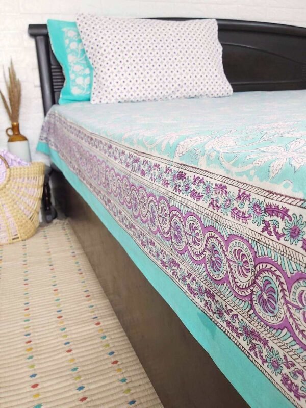 sea green floral print cotton double bedsheet2