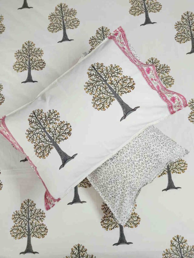 Pomegrante Tree Motif Cotton Handblock Double Bedsheet