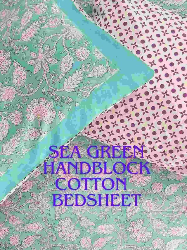 Sea Green Cotton Handblock Double Bedsheet