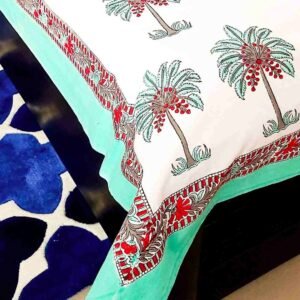 Palm Tree Cotton Handblock Double Bedsheet