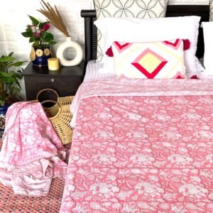 Pink Cotton  Single Dohar Blockprinted