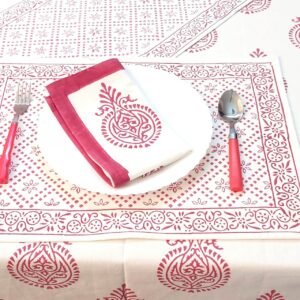 Table Cover Set Red Blockprinted, 6 Seater