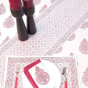 Table Cover Set Red Blockprinted, 6 Seater