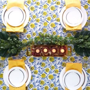 Yellow Table Cover Set Handblock, 6 Seater